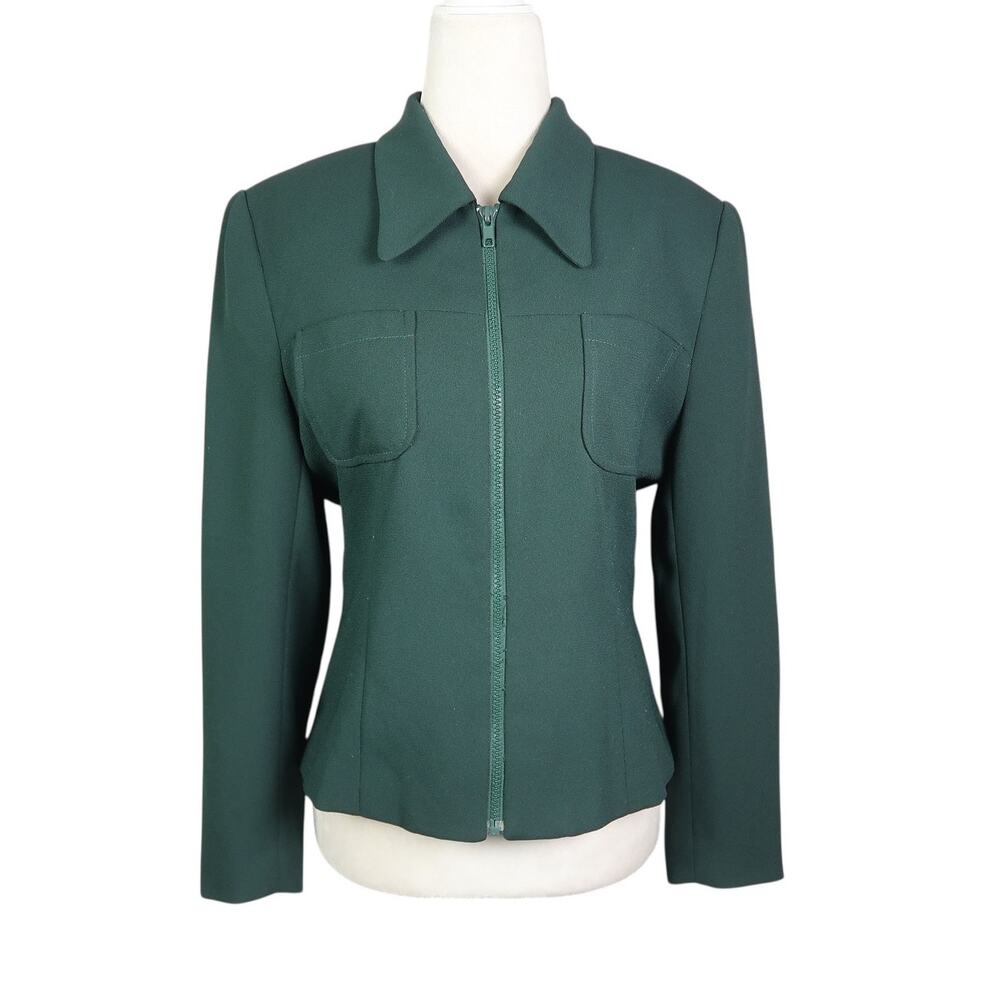 Vintage 90s Dark Green Zip Front Collared Jacket M